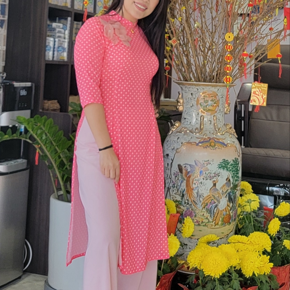 Pink Polka Dot Traditional Dress a set with pant